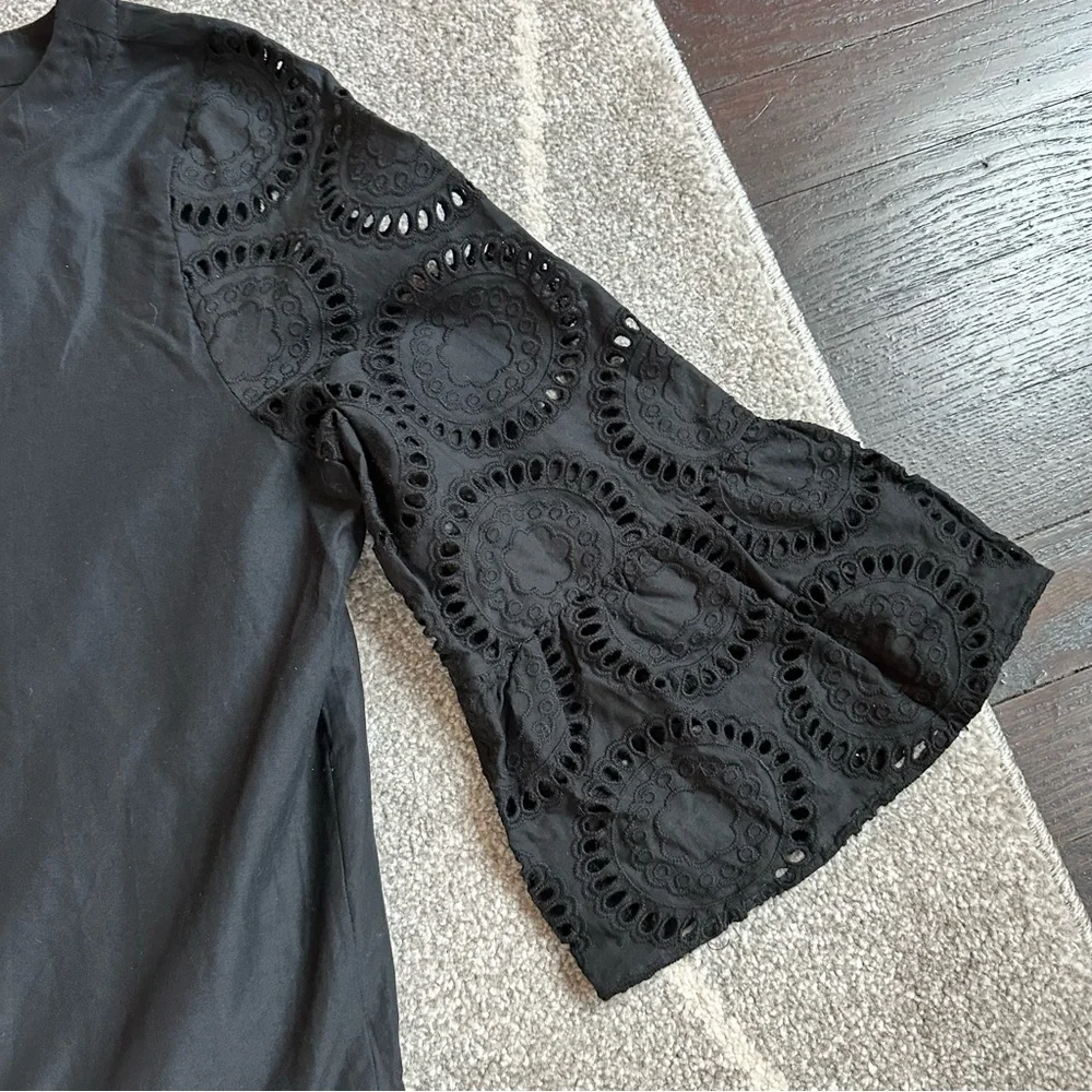 LOFT Black Ruffle Lace Hem Boxy Blouse NWT - Picture 2 of 5